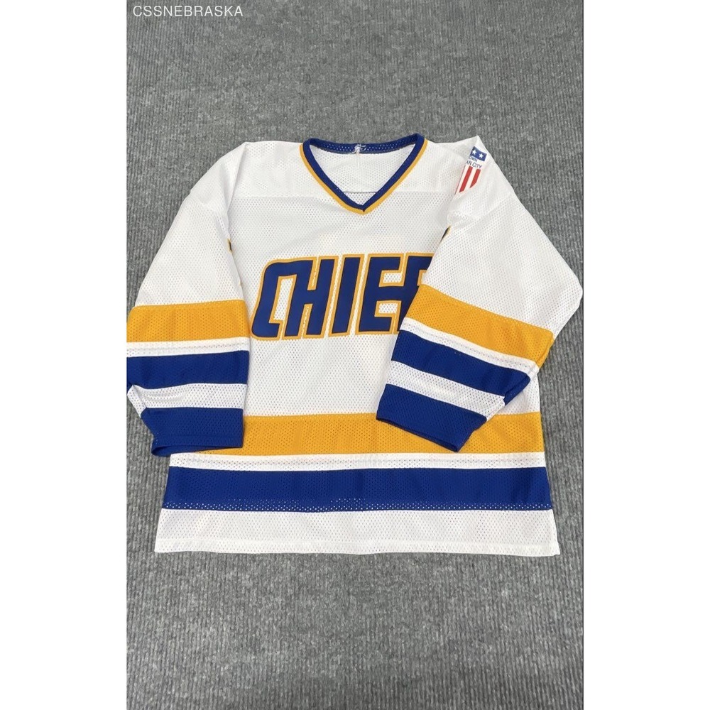 Charlestown Chiefs Hockey Jersey Slap Shot Movie Hanson Stitched White Blue 2XL